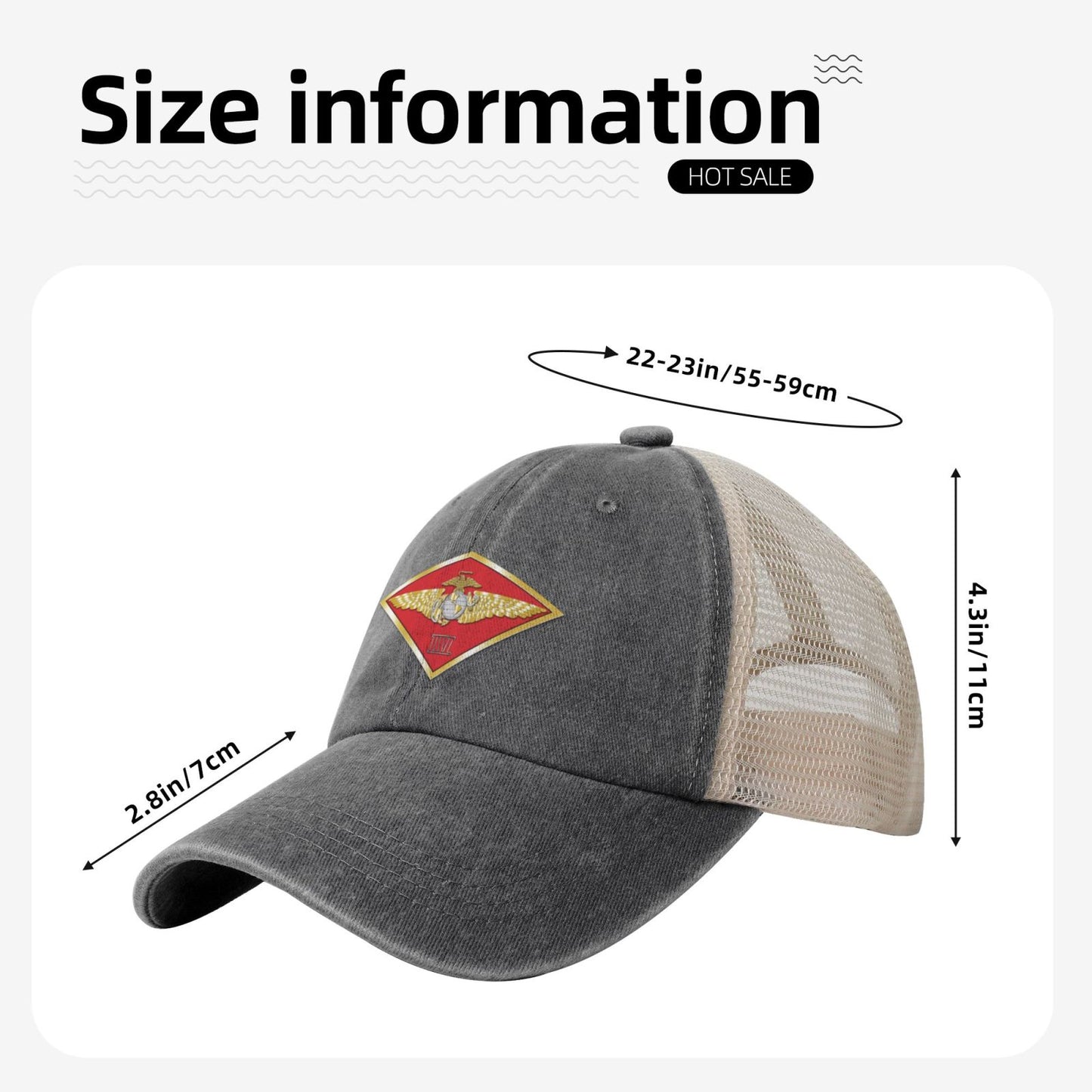 USMC-4MAW Printed unisex baseball cap adjustable grid baseball cap veteran gift