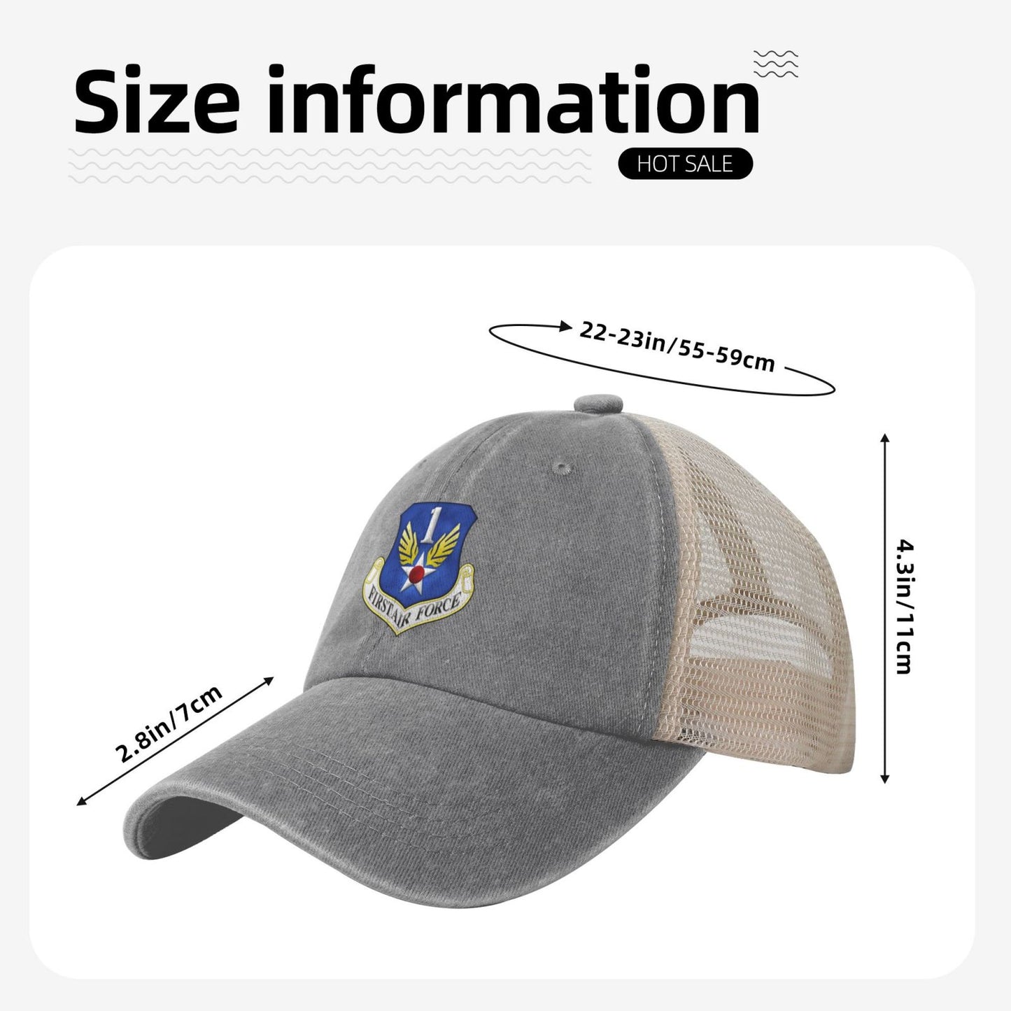 First Air Force-Emblem Printed unisex baseball cap adjustable grid baseball cap veteran gift