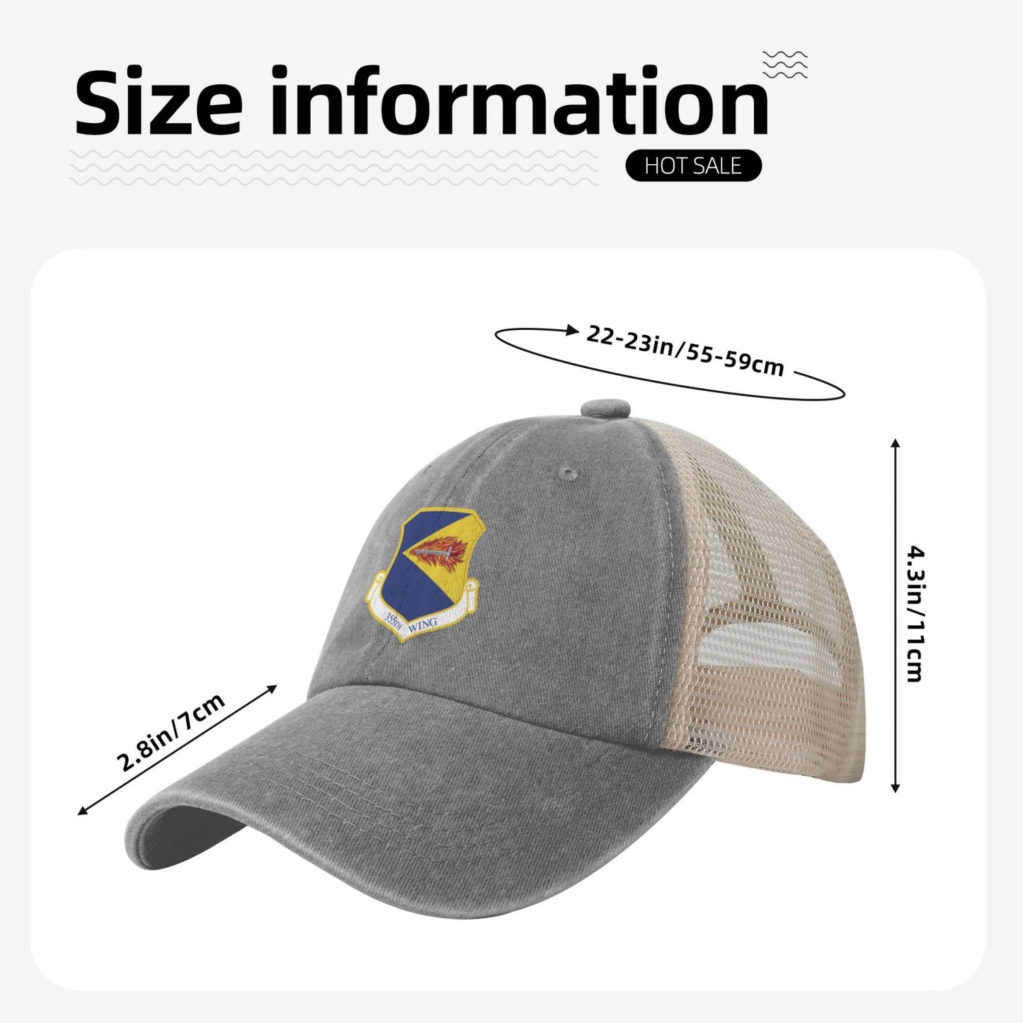 355th Wing Printed unisex baseball cap adjustable grid baseball cap veteran gift