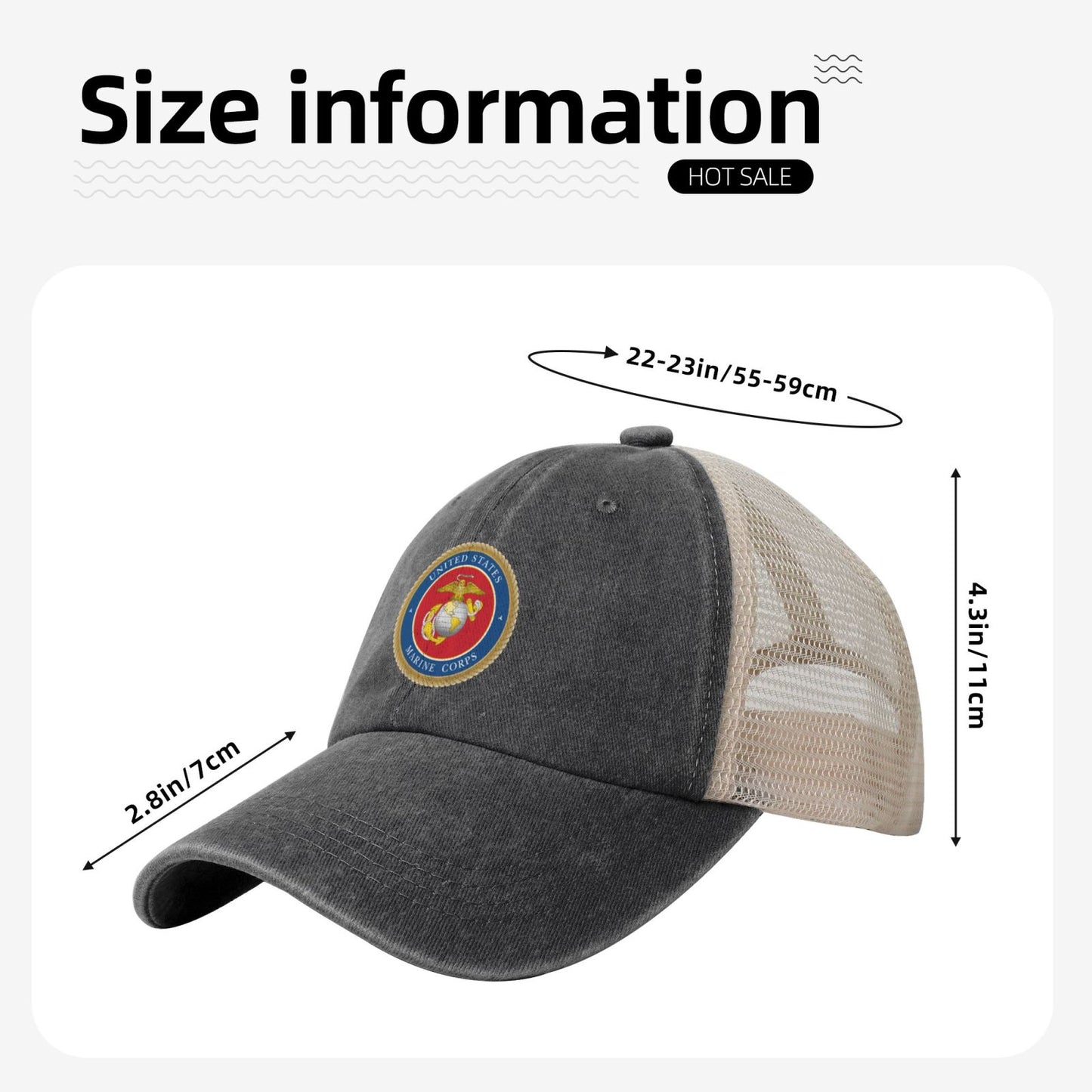 Emblem Of The United States Marine Corps Printed unisex baseball cap adjustable grid baseball cap veteran gift