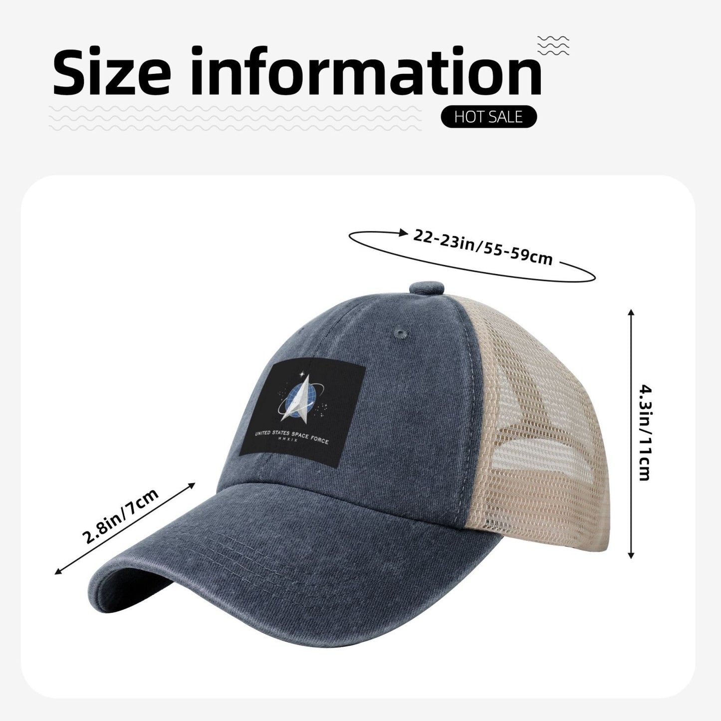 Flag Of The United States Space Force Printed unisex baseball cap adjustable grid baseball cap veteran gift