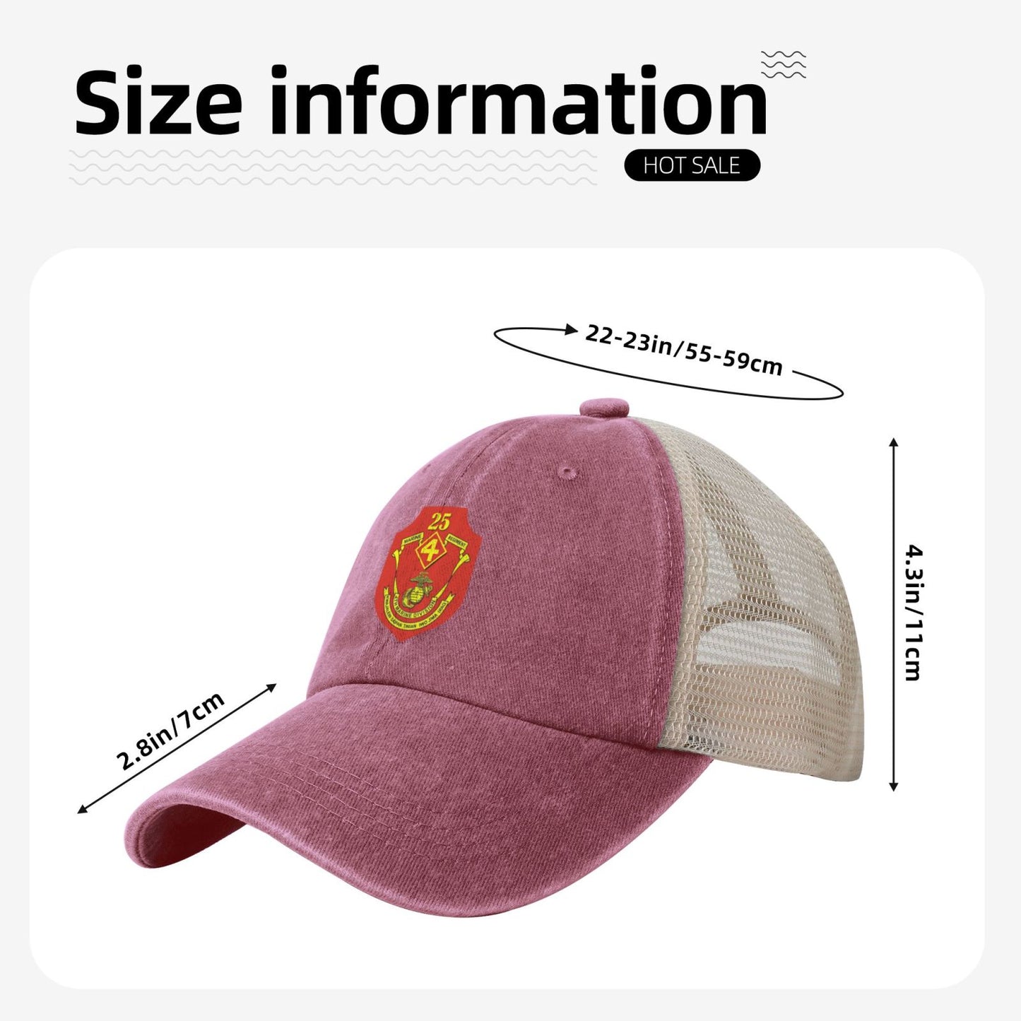 USMC-4th Division 25th Regiment Printed unisex baseball cap adjustable grid baseball cap veteran gift