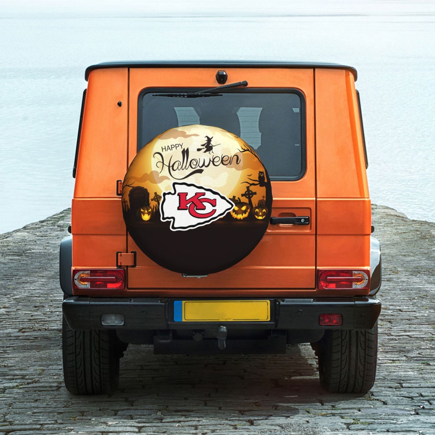 Kansas City Chiefs Print Halloween background printed tire dust cover car tire cover