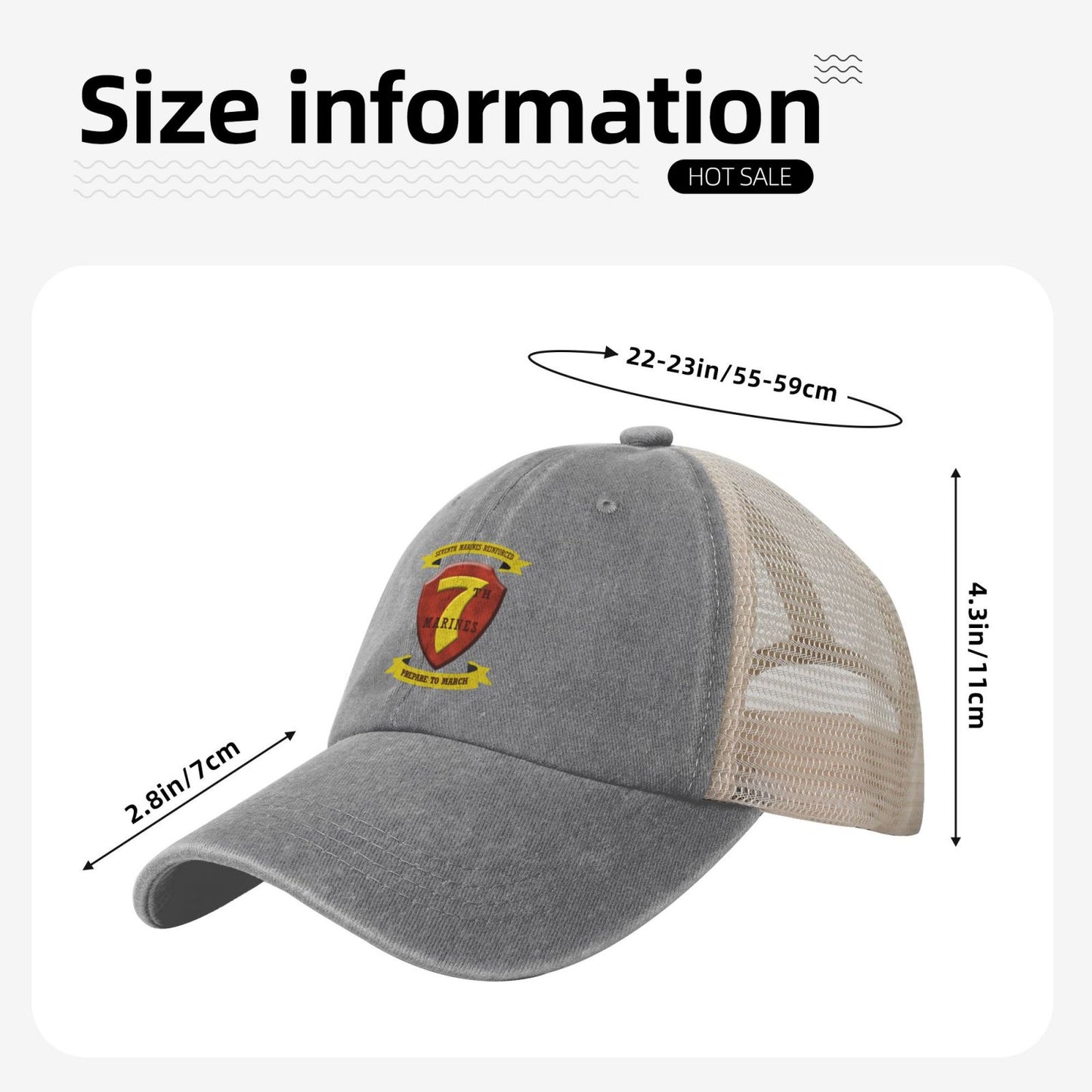 USMC-7th Marine Regiment New Printed unisex baseball cap adjustable grid baseball cap veteran gift