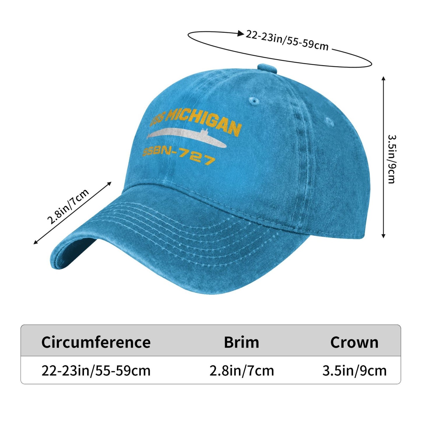 USS Michigan SSBN-727 Printed unisex baseball cap adjustable cap veteran gift