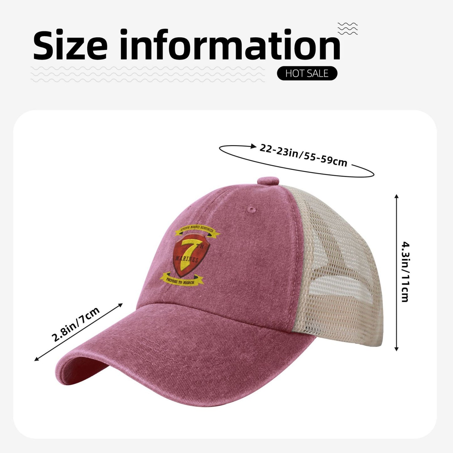 USMC-7th Marine Regiment New Printed unisex baseball cap adjustable grid baseball cap veteran gift