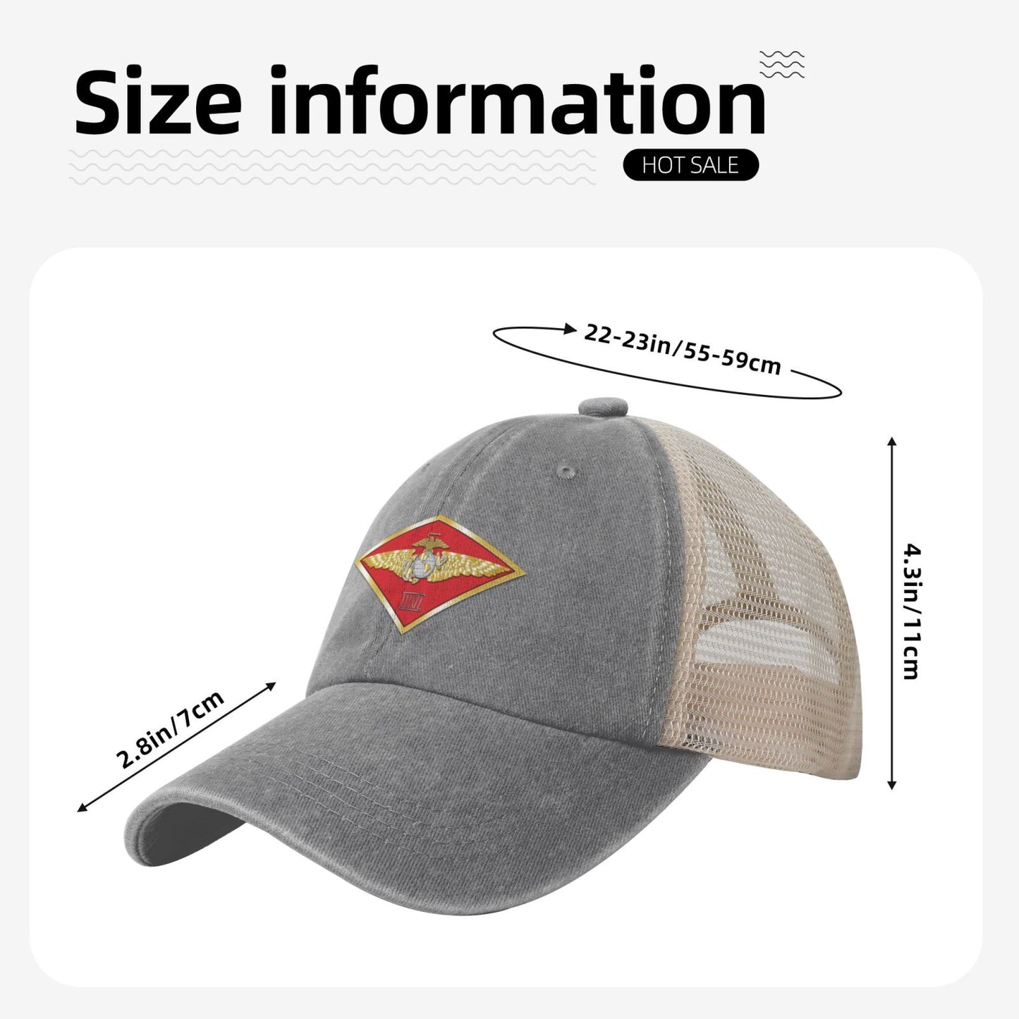 USMC-4MAW Printed unisex baseball cap adjustable grid baseball cap veteran gift