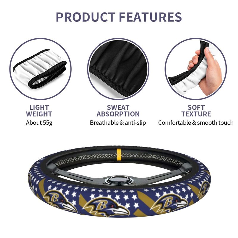 Baltimore Ravens 2 Printed breathable elastic steering wheel cover