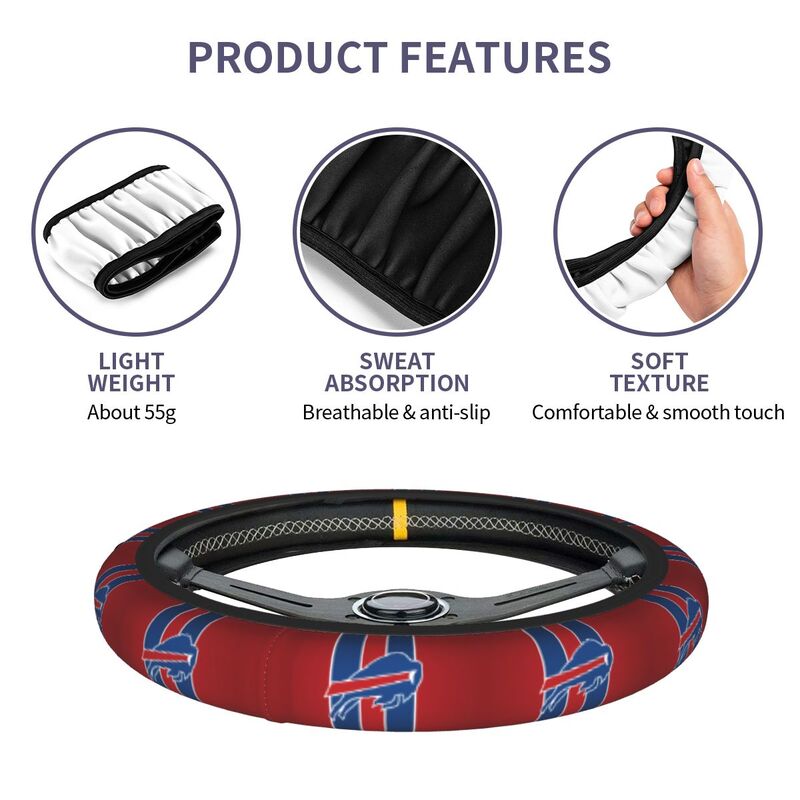 Buffalo Bills 3 Printed breathable anti slip cover elastic steering wheel cover