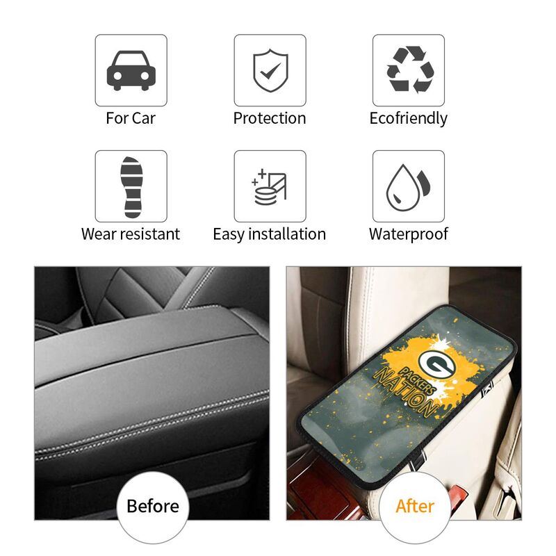 Green Bay Packers print car center console armrest pad Car armrest box protective cover
