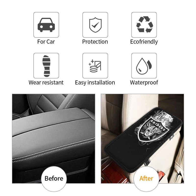 Car armrest box pad Las Vegas Raiders 3 Printed center armrest box pad protective pad