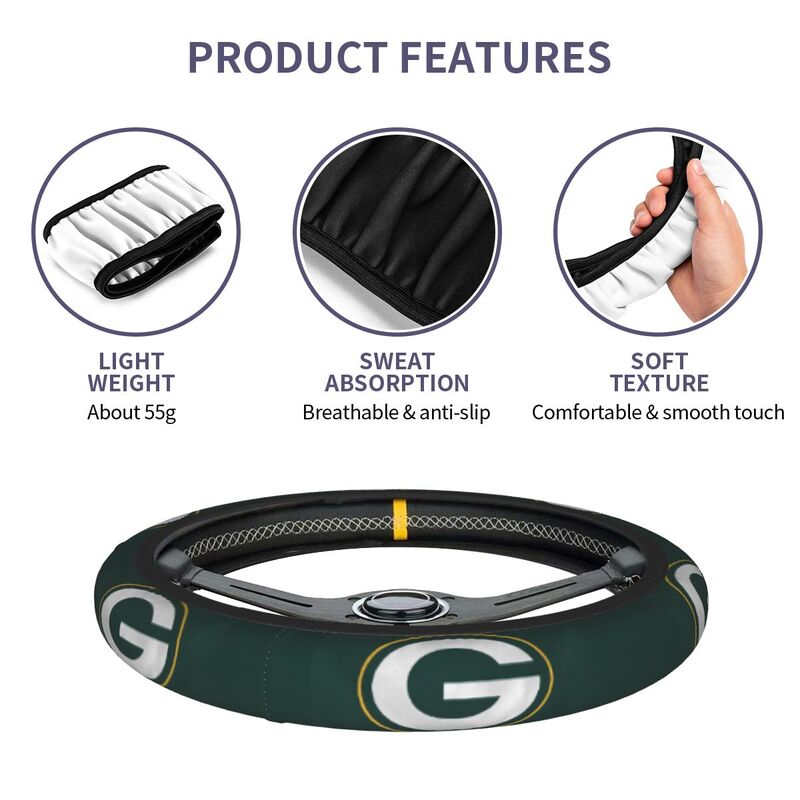 Green Bay Packers 2 Printed breathable elastic steering wheel anti slip cover