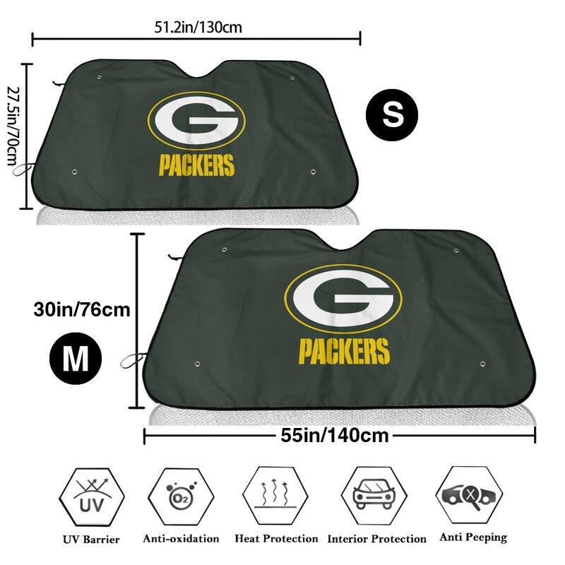 Green Bay Packers 4 Print suitable for front Car windshield sunshades Car windshield sunshades