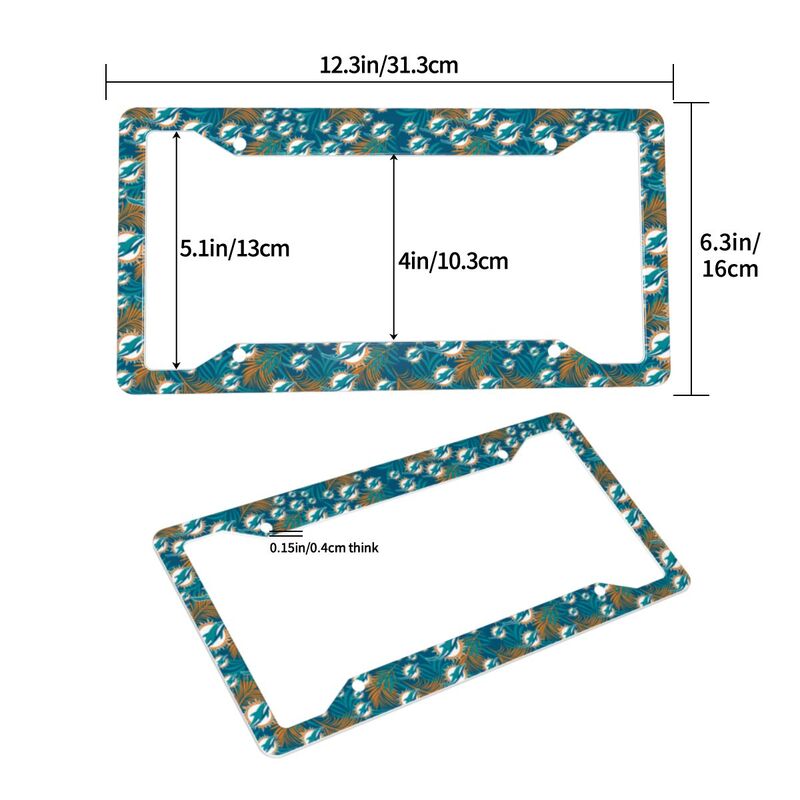 Miami Dolphins Print Car license plate frame four hole license plate holder (one pair)