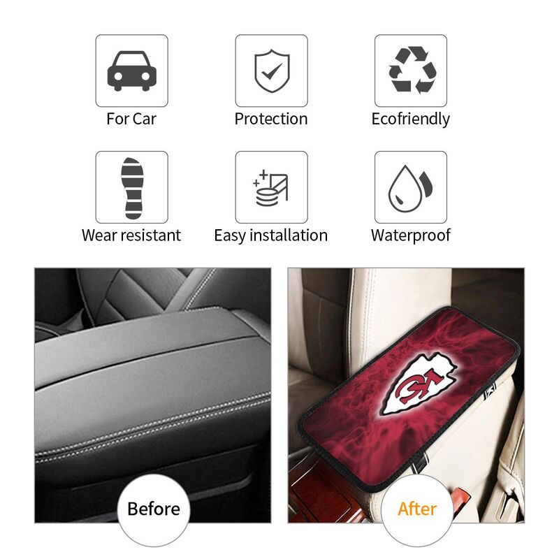 Car armrest box pad Kansas City Chiefs 5 Printed central armrest box cushion protective pad