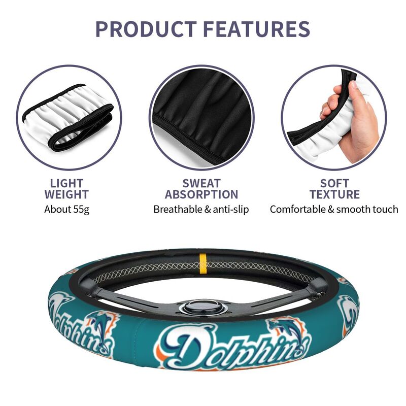 Miami Dolphins Printed breathable elastic steering wheel anti slip cover