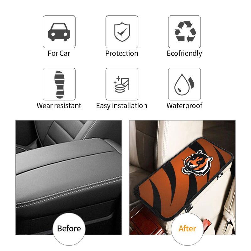 Car armrest box pad Cincinnati Bengals 3 Printed center armrest box pad protective pad