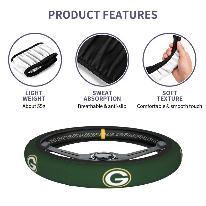 Green Bay Packers Printed breathable elastic steering wheel anti slip cover