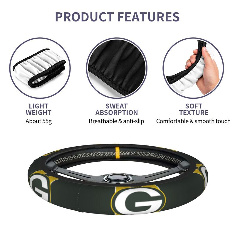 Green Bay Packers 2 Printed breathable elastic steering wheel cover anti slip cover