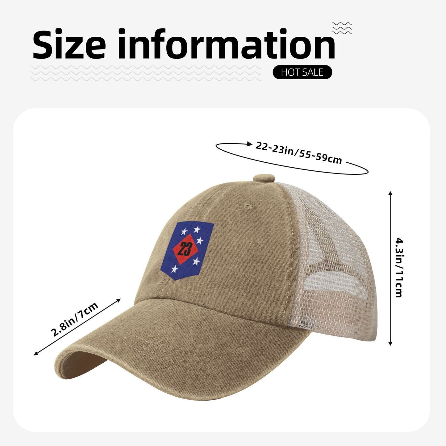 USMC-23rd Marine Regiment Printed unisex baseball cap adjustable grid baseball cap veteran gift