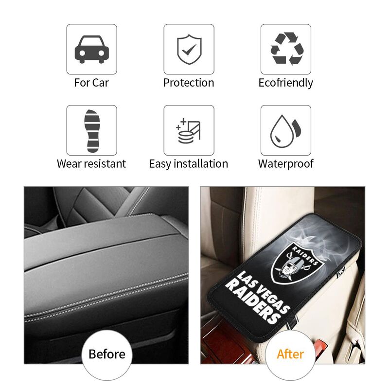 Car armrest box pad Las Vegas Raiders8 Printed central armrest box pad anti slip pad