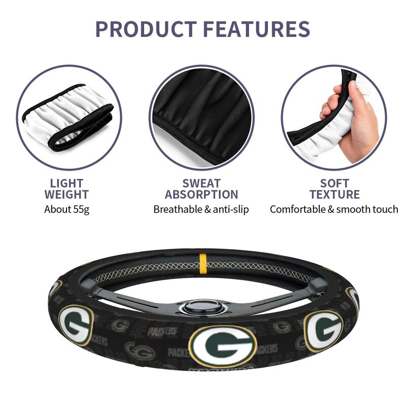 Green Bay Packers 1 Printed breathable anti slip cover elastic steering wheel cover