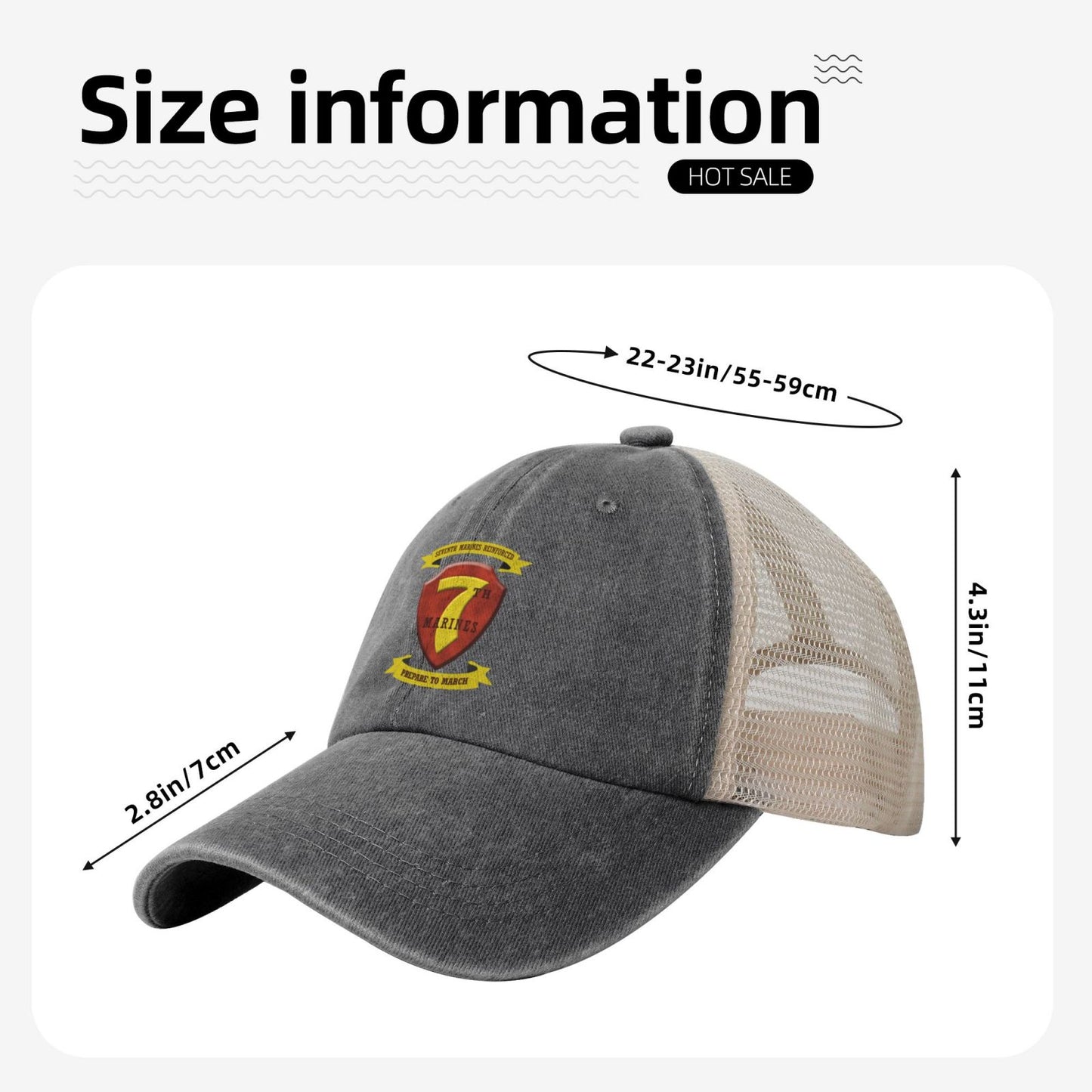 USMC-7th Marine Regiment New Printed unisex baseball cap adjustable grid baseball cap veteran gift