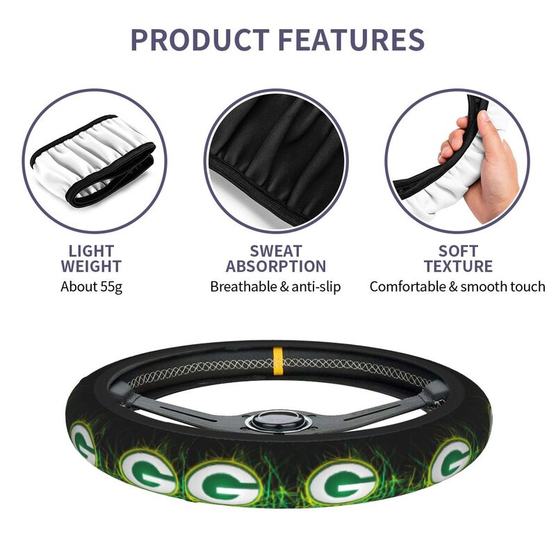 Green Bay Packers 3 Printed car anti-skid cover elastic steering wheel cover
