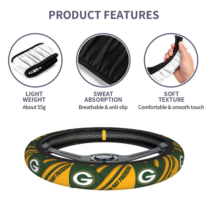 Green Bay Packers Printed elastic steering wheel cover anti slip breathable