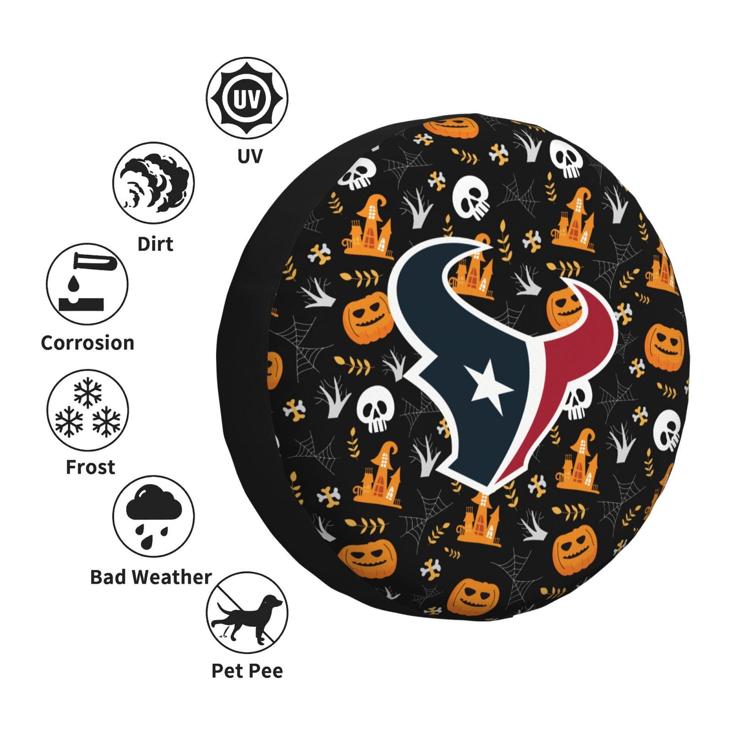 Houston Texans Print Pumpkin Castle Small Printed Car Tire Cover Tire Dust Cover