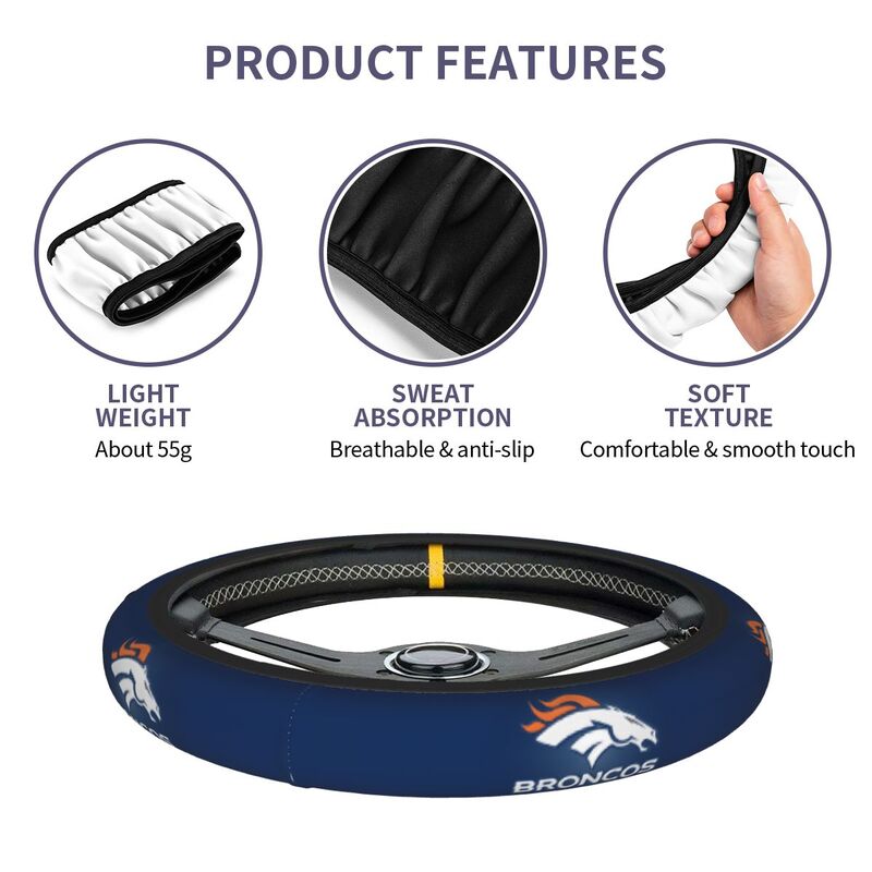 Denver Broncos Printed breathable anti slip cover elastic steering wheel cover