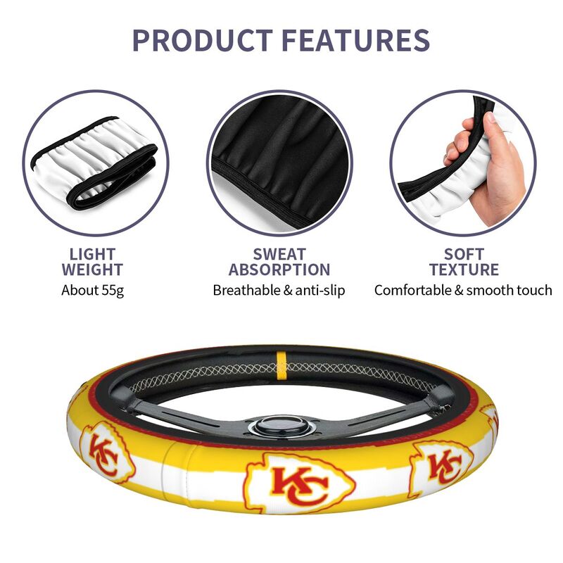 Kansas City Chiefs 2 Printed breathable elastic steering wheel anti slip cover
