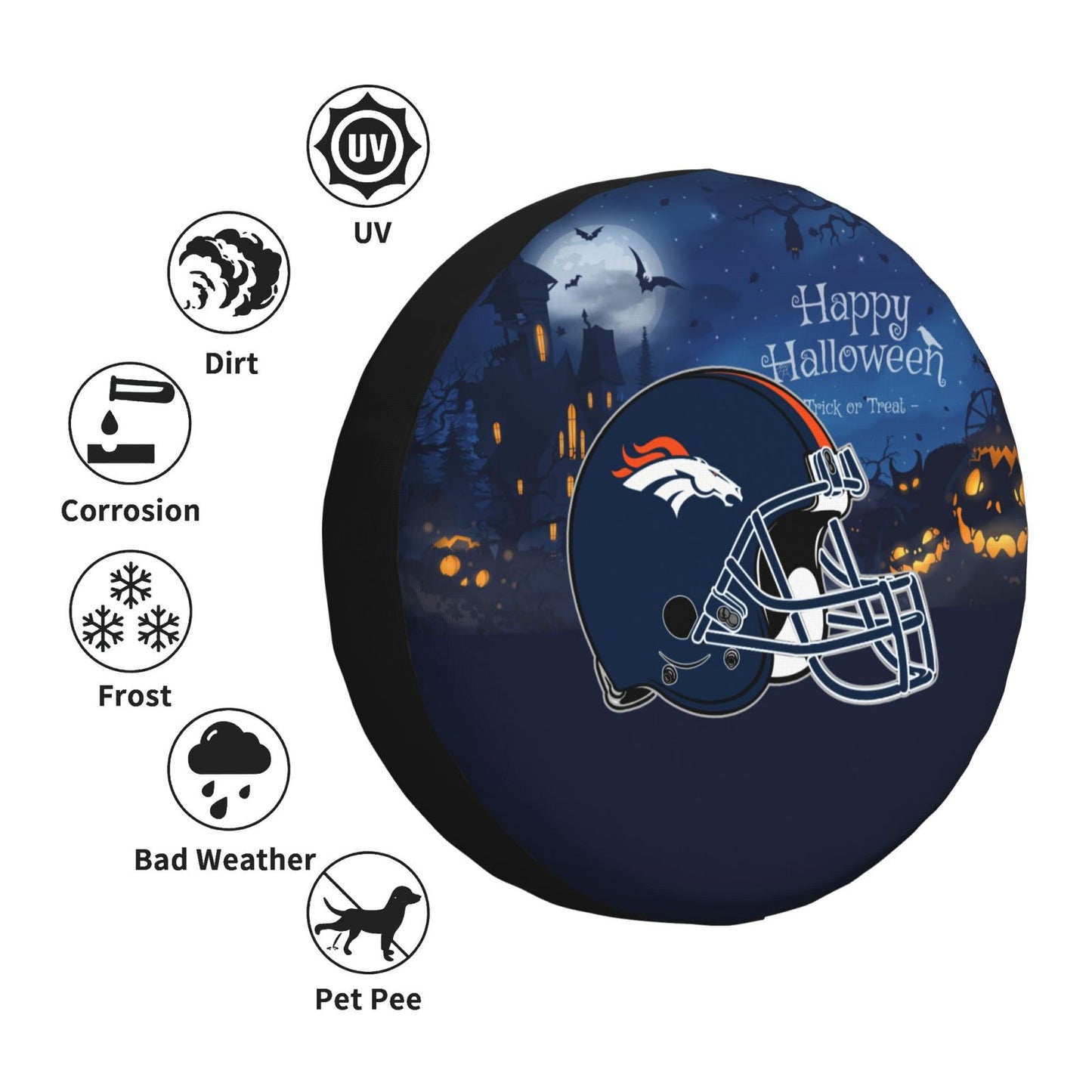 Denver Broncos printed car tire cover Happy Halloween printed tire dust cover