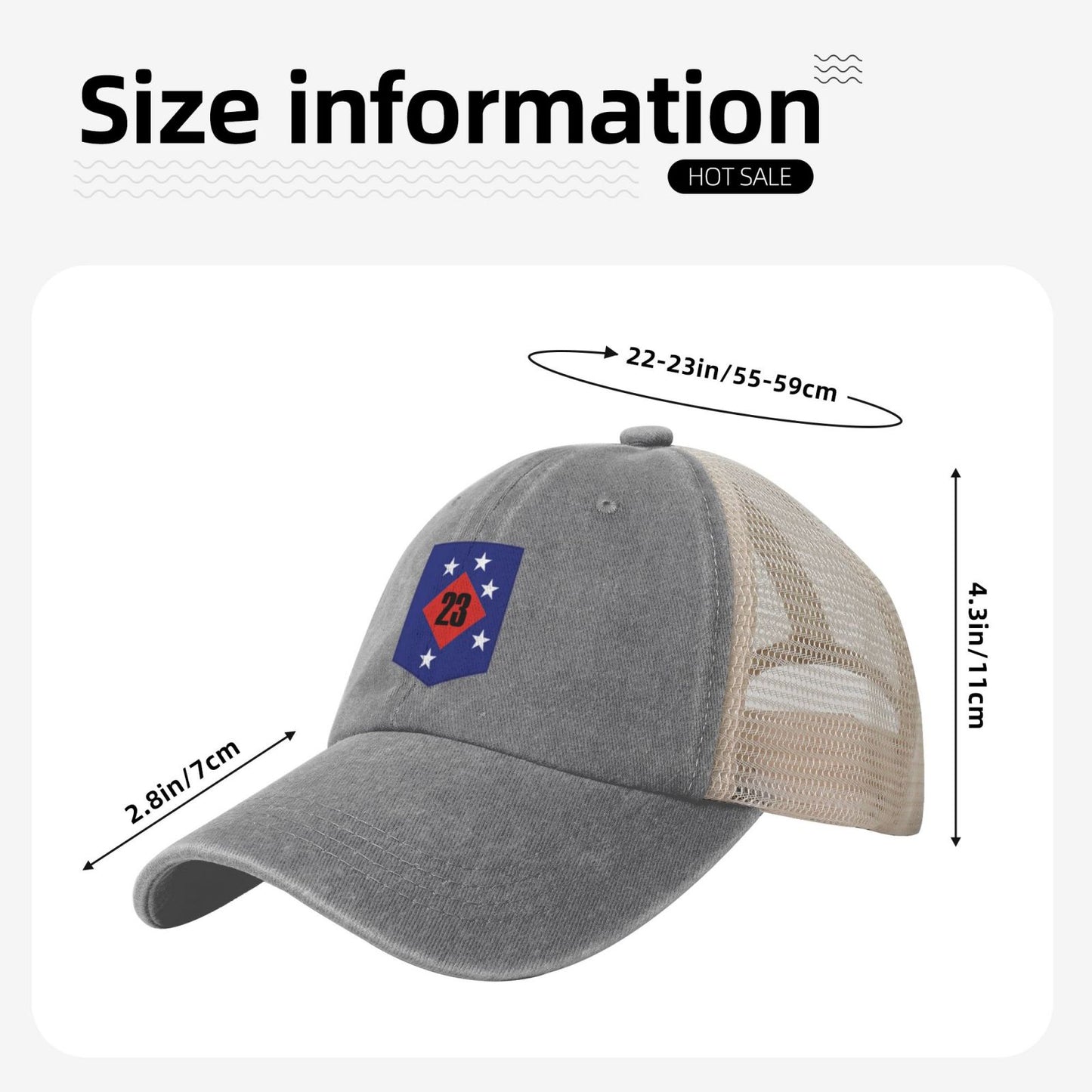 USMC-23rd Marine Regiment Printed unisex baseball cap adjustable grid baseball cap veteran gift