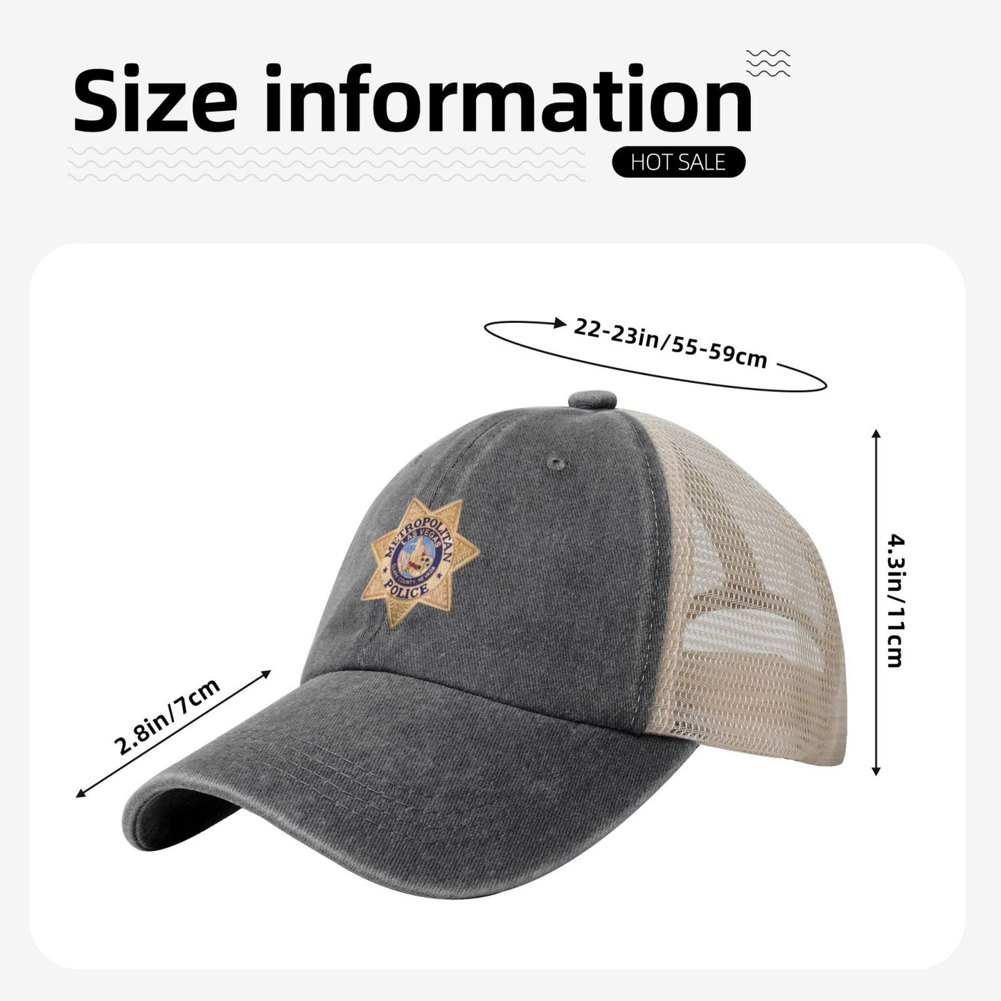 Las Vegas Metropolitan Police Department Printed unisex baseball cap adjustable grid baseball cap veteran gift