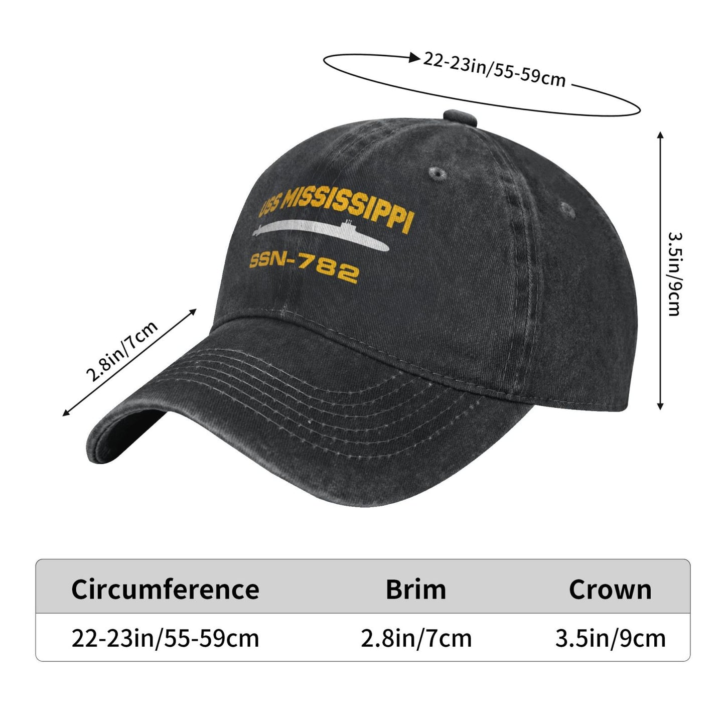 USS Mississippi SSN-782 Printed unisex baseball cap adjustable cap veteran gift