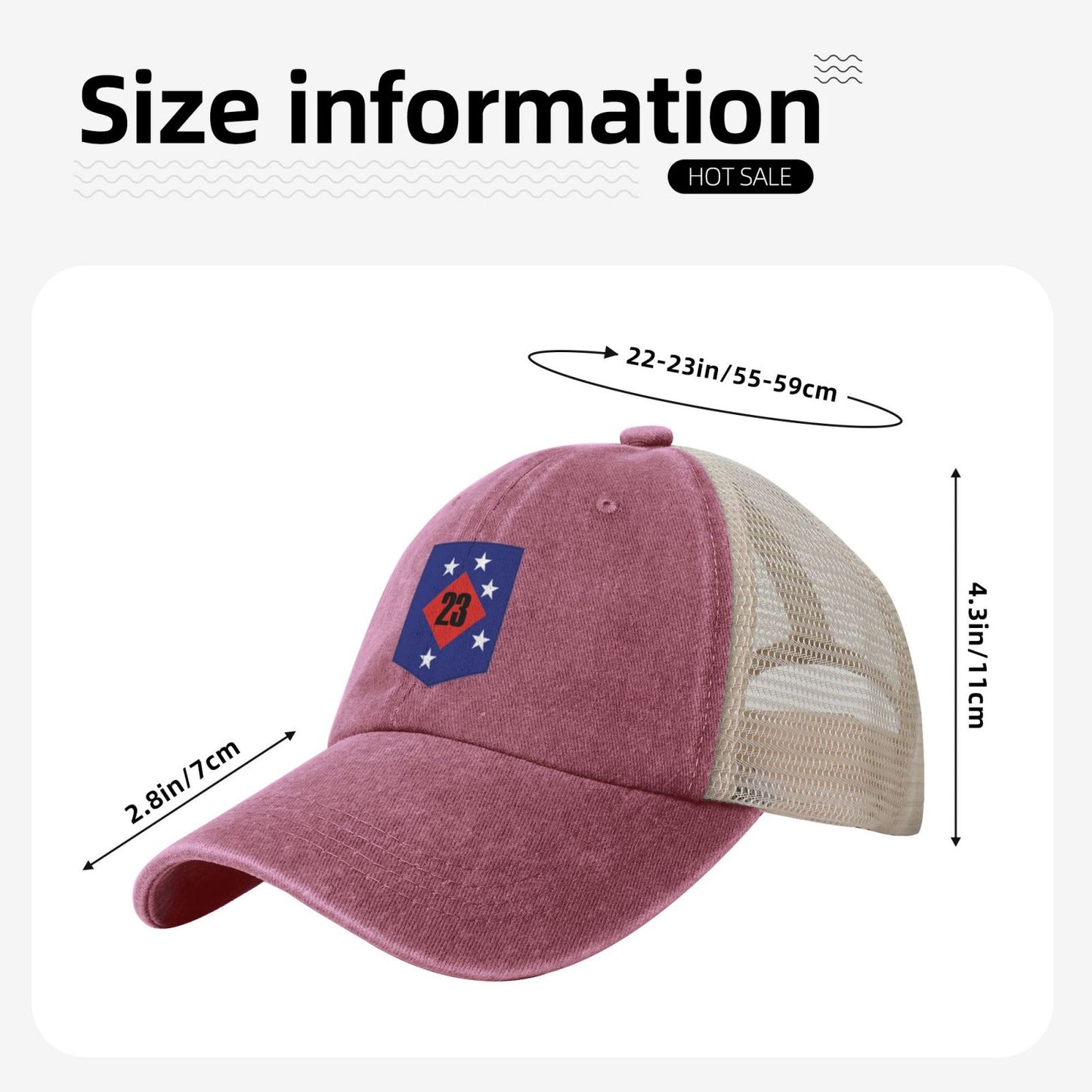 USMC-23rd Marine Regiment Printed unisex baseball cap adjustable grid baseball cap veteran gift