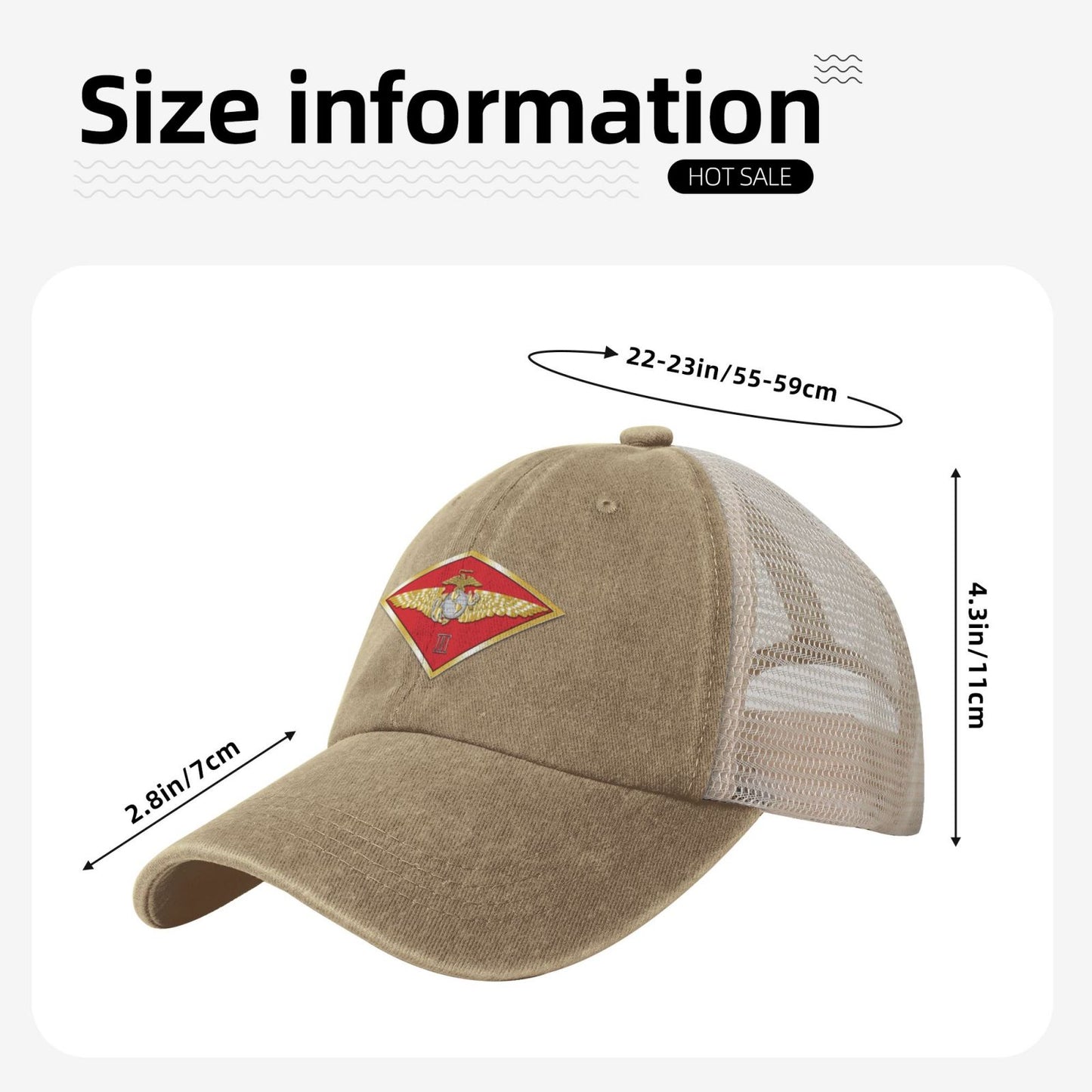 USMC-2MAW Printed unisex baseball cap adjustable grid baseball cap veteran gift