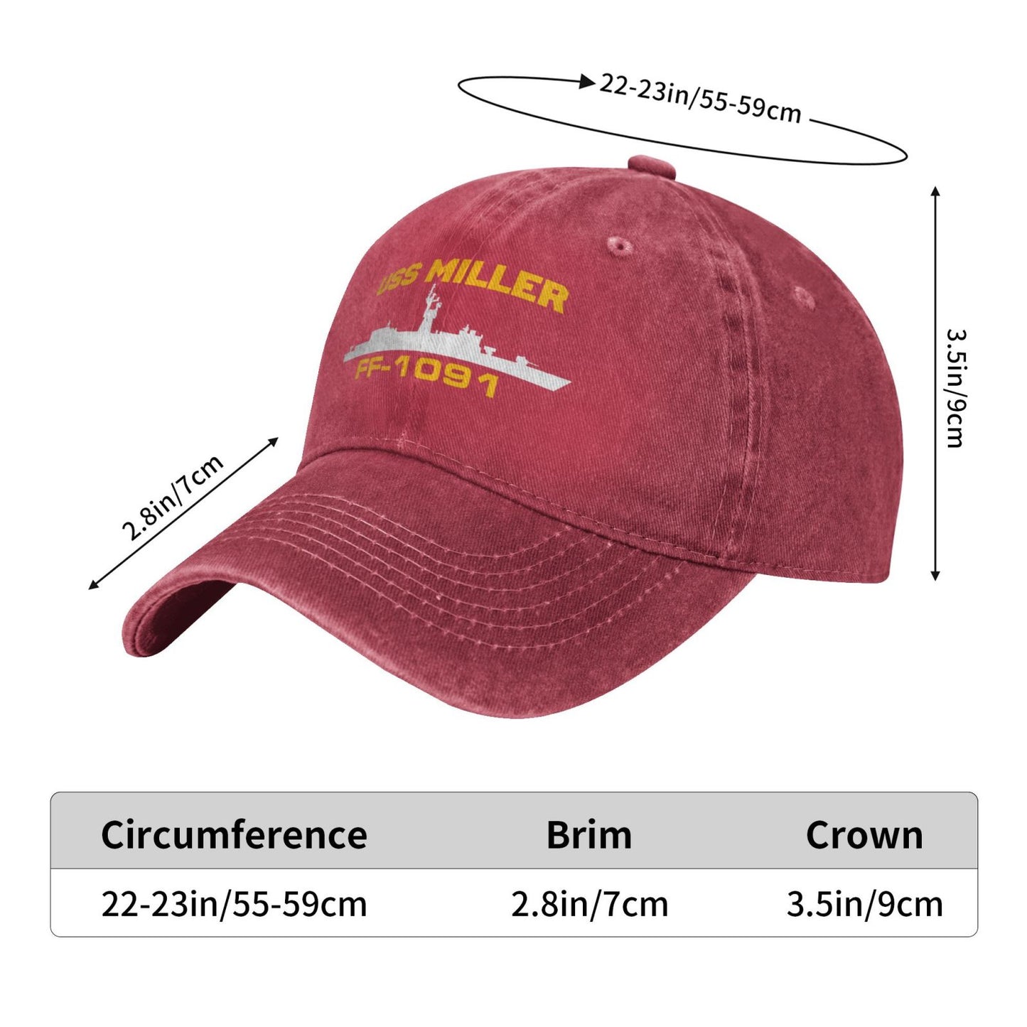 USS Miller (FF-1091) Printed unisex baseball cap adjustable cap veteran gift