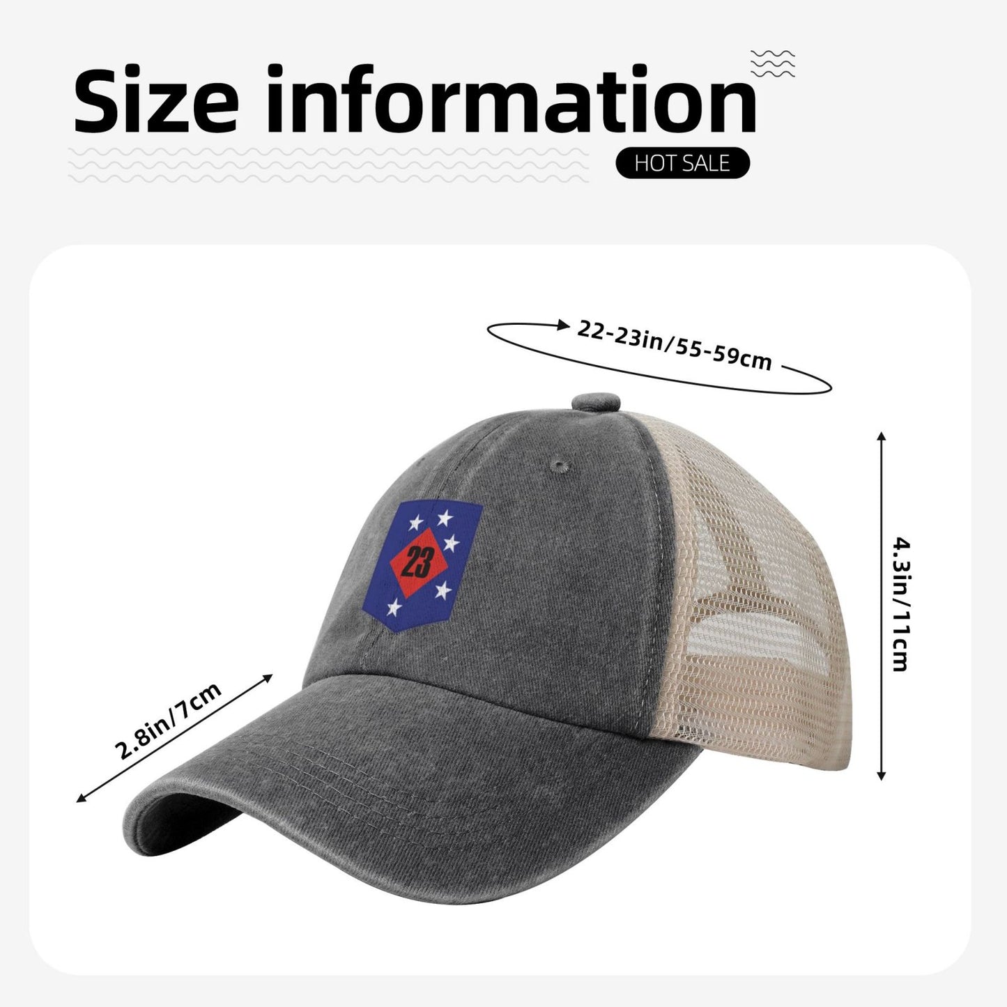 USMC-23rd Marine Regiment Printed unisex baseball cap adjustable grid baseball cap veteran gift