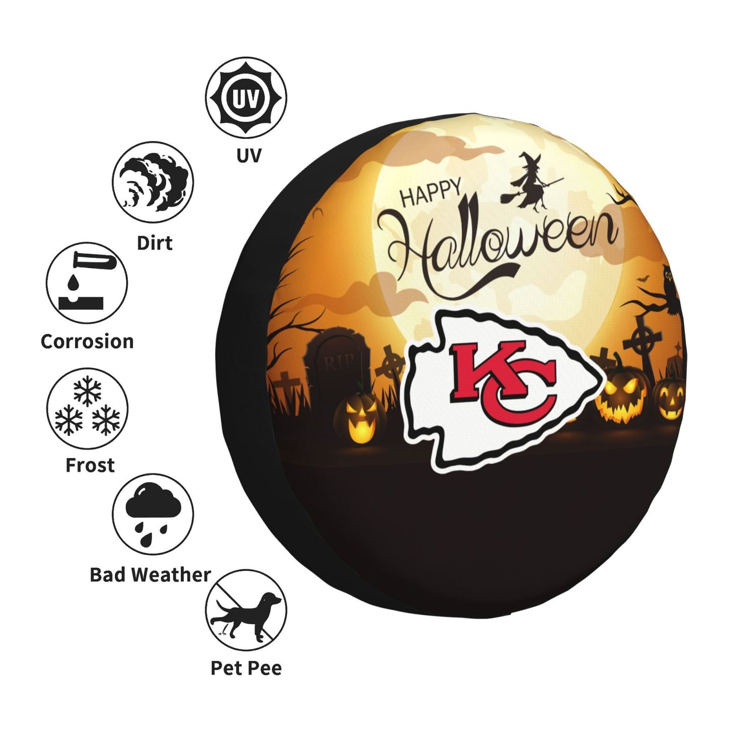 Kansas City Chiefs Print Halloween background printed tire dust cover car tire cover