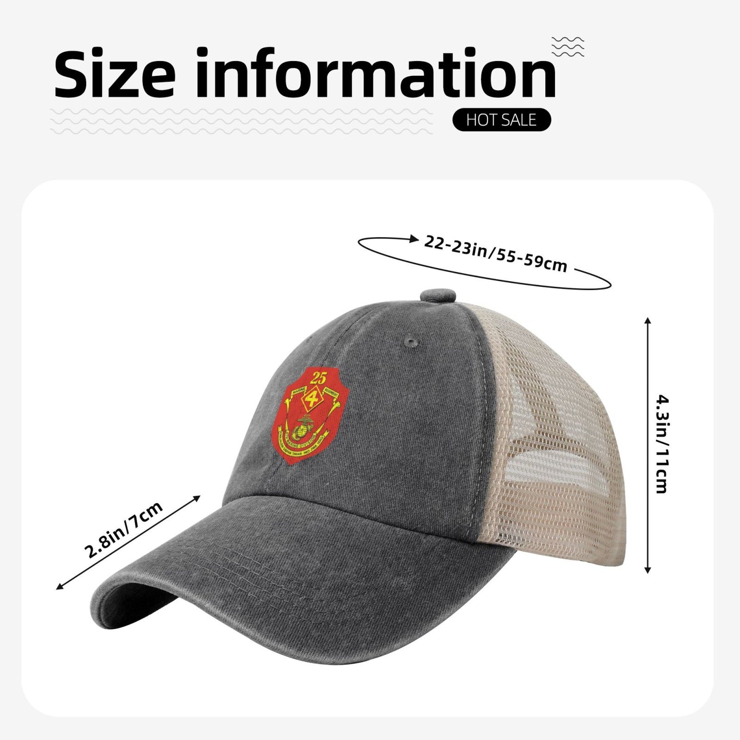 USMC-4th Division 25th Regiment Printed unisex baseball cap adjustable grid baseball cap veteran gift