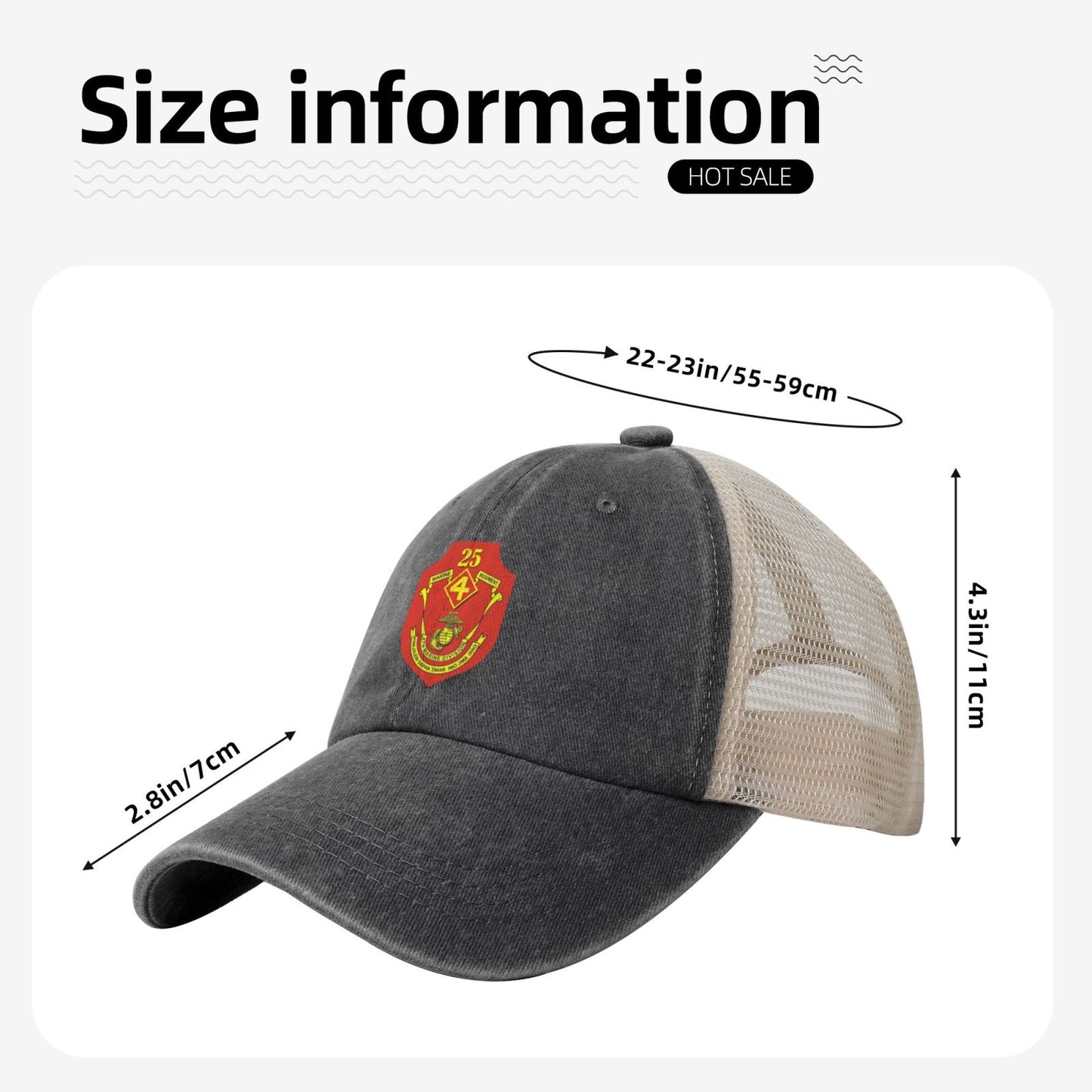 USMC-4th Division 25th Regiment Printed unisex baseball cap adjustable grid baseball cap veteran gift