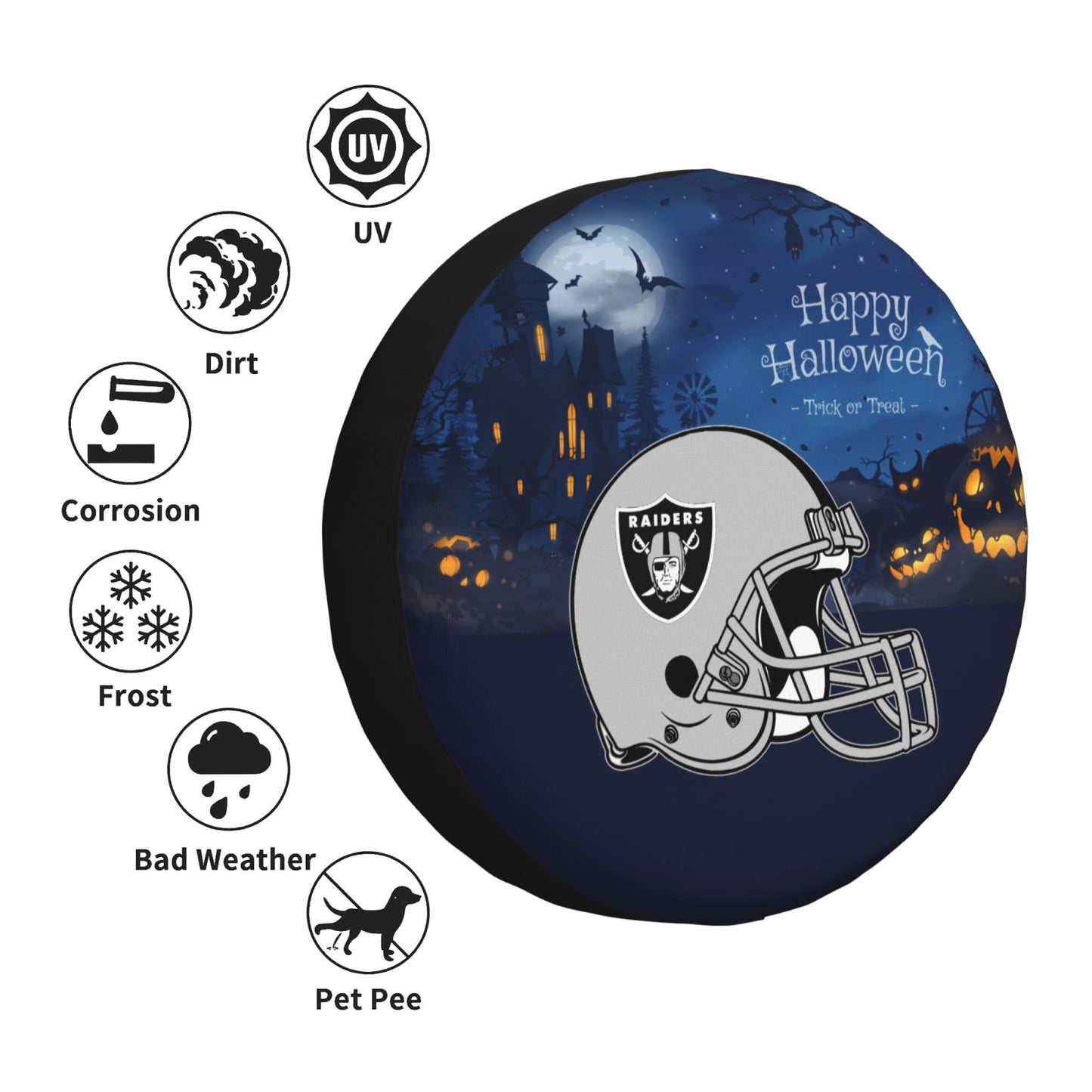 Las Vegas Raiders printed car tire cover Happy Halloween printed tire dust cover