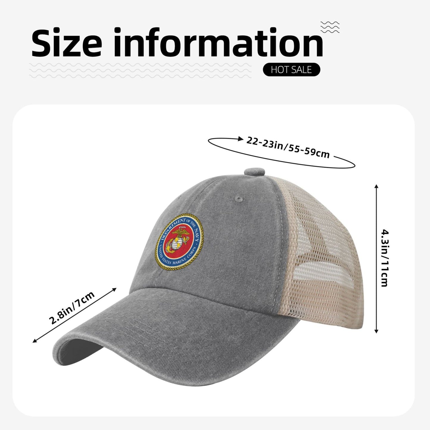 USMC Printed unisex baseball cap adjustable grid baseball cap veteran gift
