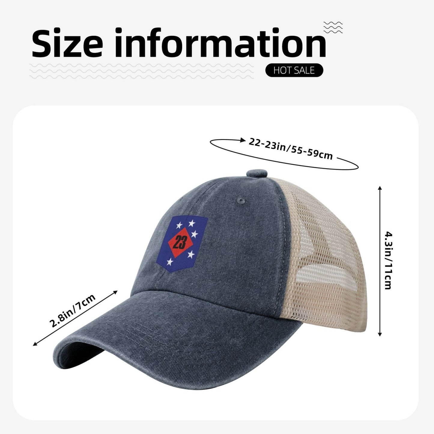 USMC-23rd Marine Regiment Printed unisex baseball cap adjustable grid baseball cap veteran gift