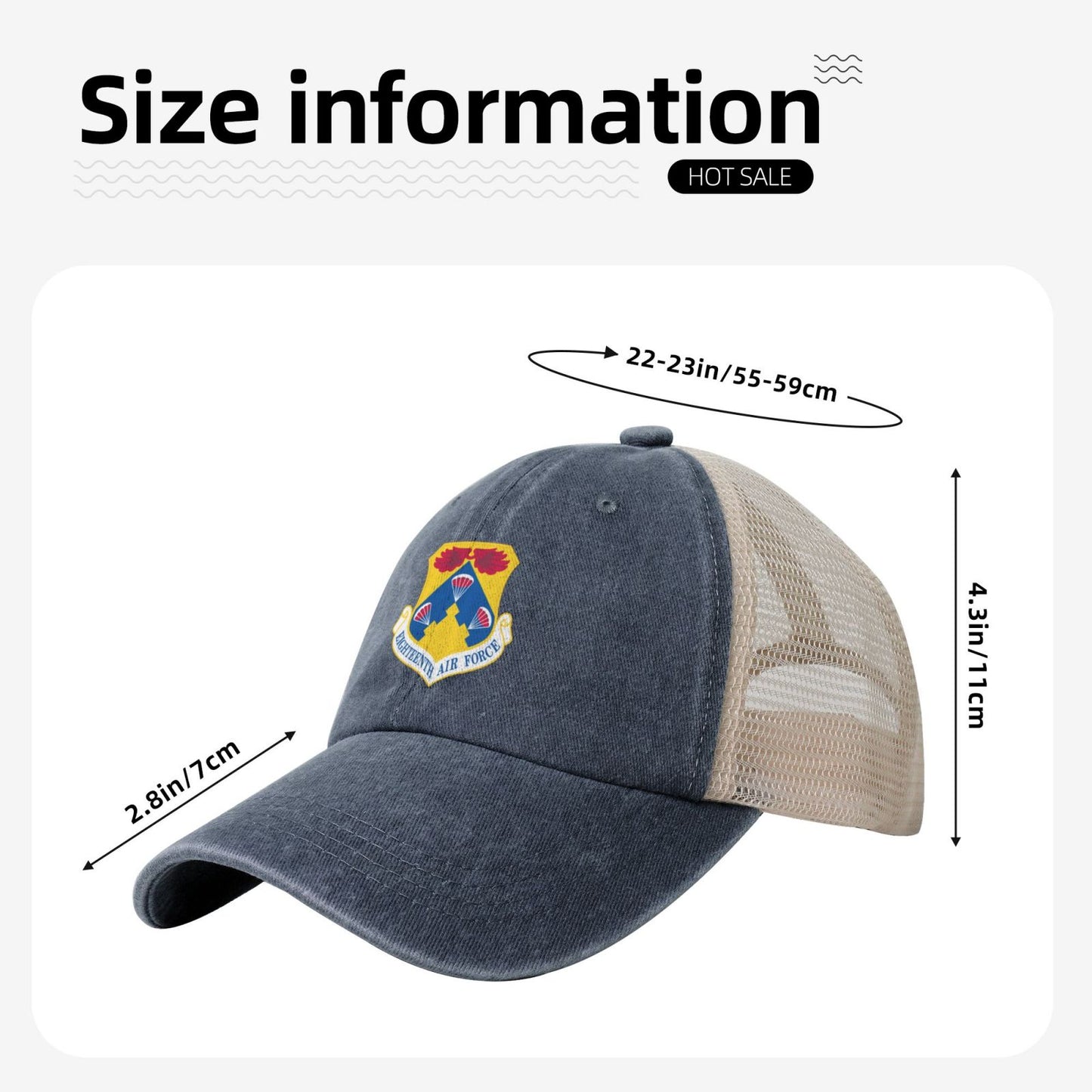 Eighteenth Air Force-Emblem Printed unisex baseball cap adjustable grid baseball cap veteran gift