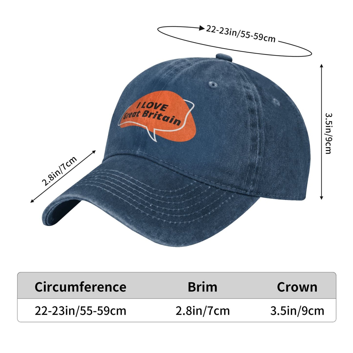 I Love The UK In An Orange Bubble Printed unisex baseball cap adjustable cap outdoor sun hats trucker hat