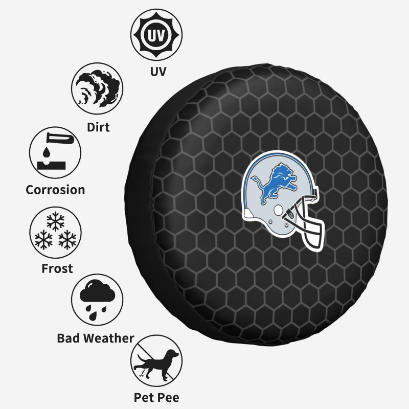 Detroit Lions Grid printed car tire cover dustproof and waterproof tire cover