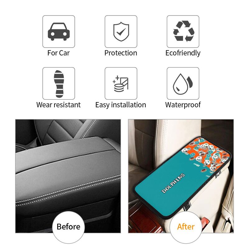 Miami Dolphins print Car center console armrest pad car armrest protective cover